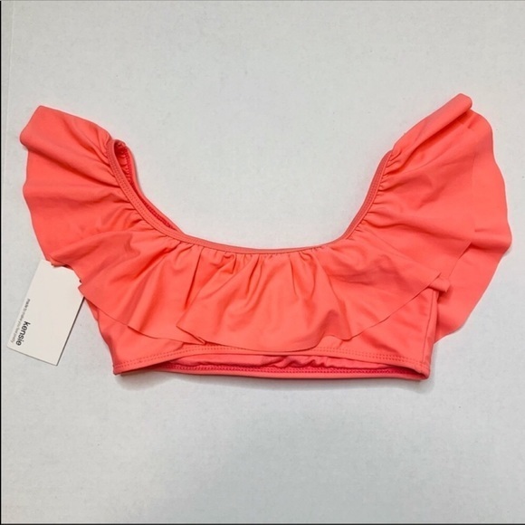 NWT Kenzie Coral Pink ruffle bandeau off the shoulder bikini swimsuit Small S - Picture 4 of 7